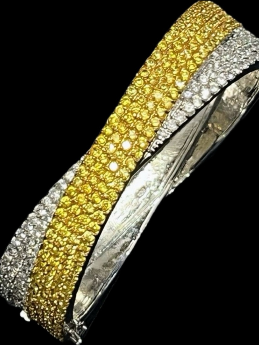 Diamonique Canary Pave Set CZ sterling silver bangle statement bracelet QVC